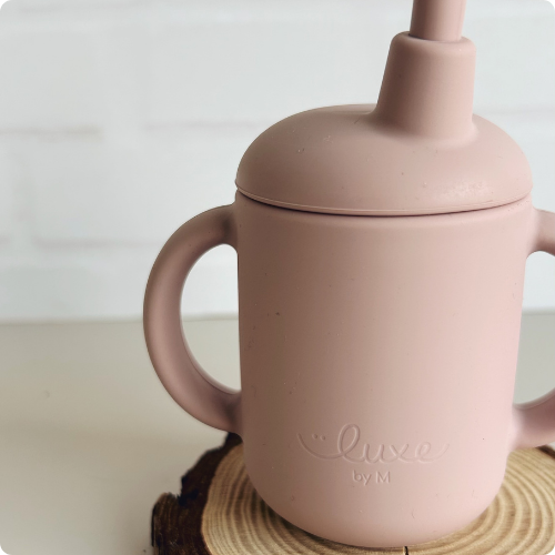 Spill Proof Silicone Training Cup + Straw - Blush Pink