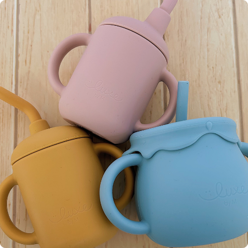 Spill Proof Silicone Training Cup + Straw - Blush Pink