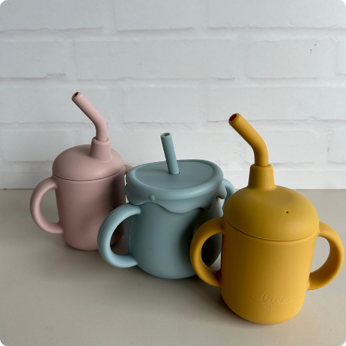 Spill Proof Silicone Training Cup + Straw - Blush Pink