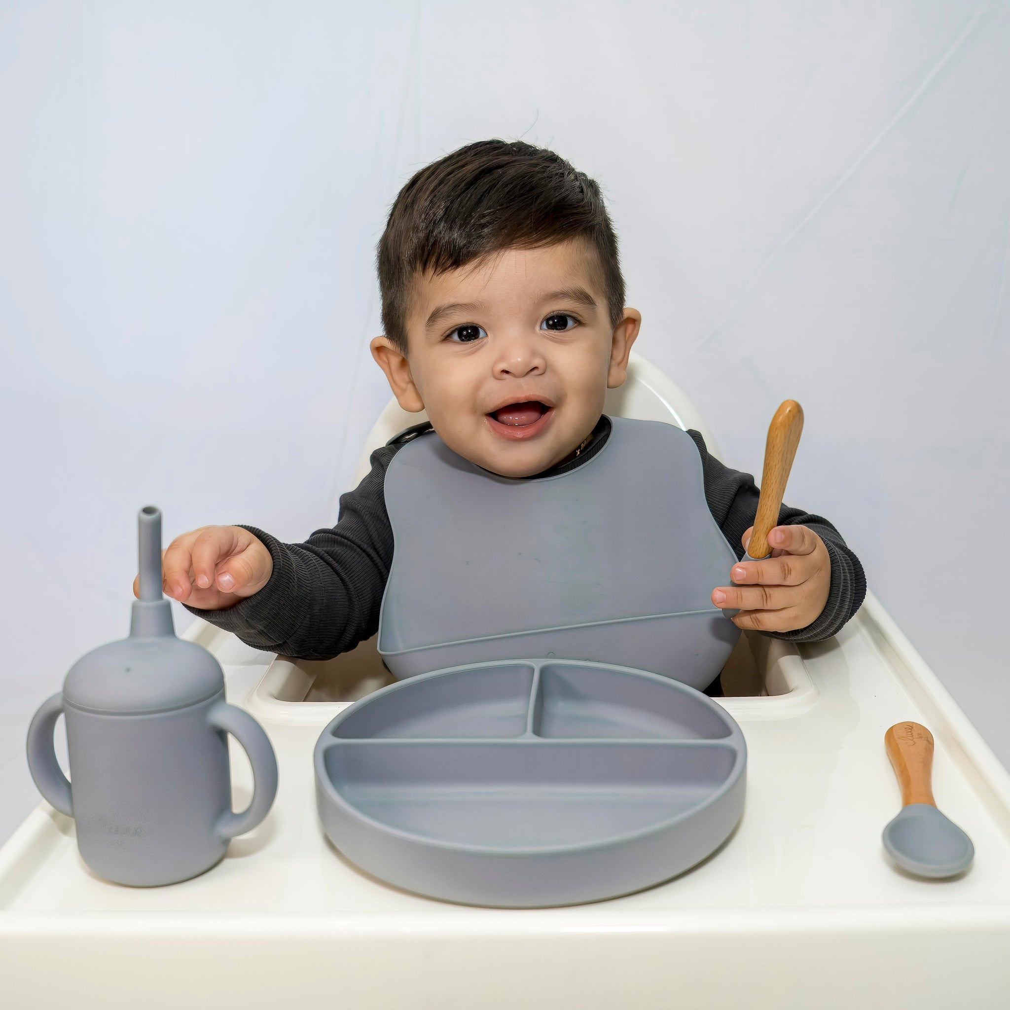 Modern Silicone Baby Bib - Blue Gray