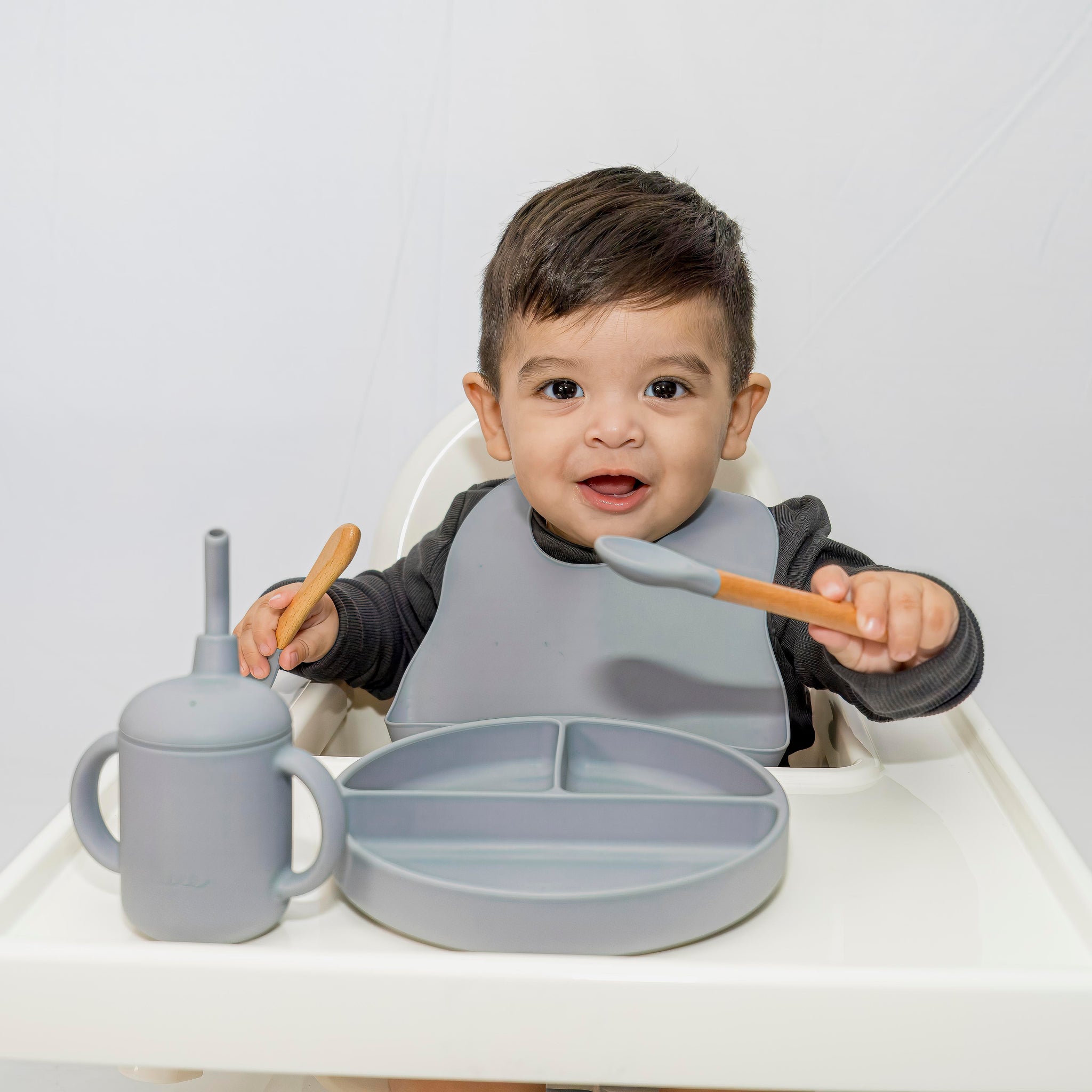 Modern Silicone Baby Bib - Blue Gray