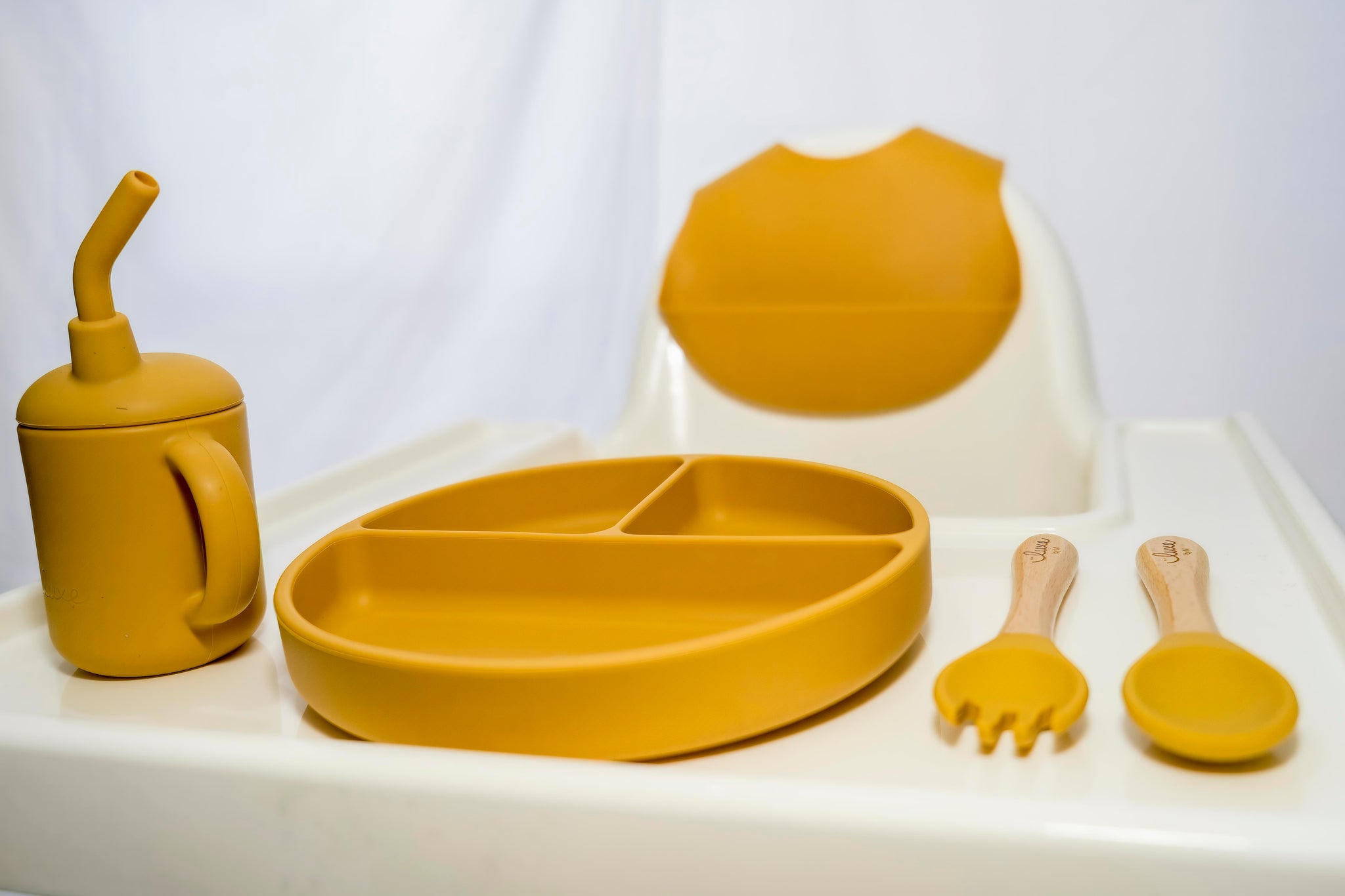 Modern Silicone Baby Bib - Mustard
