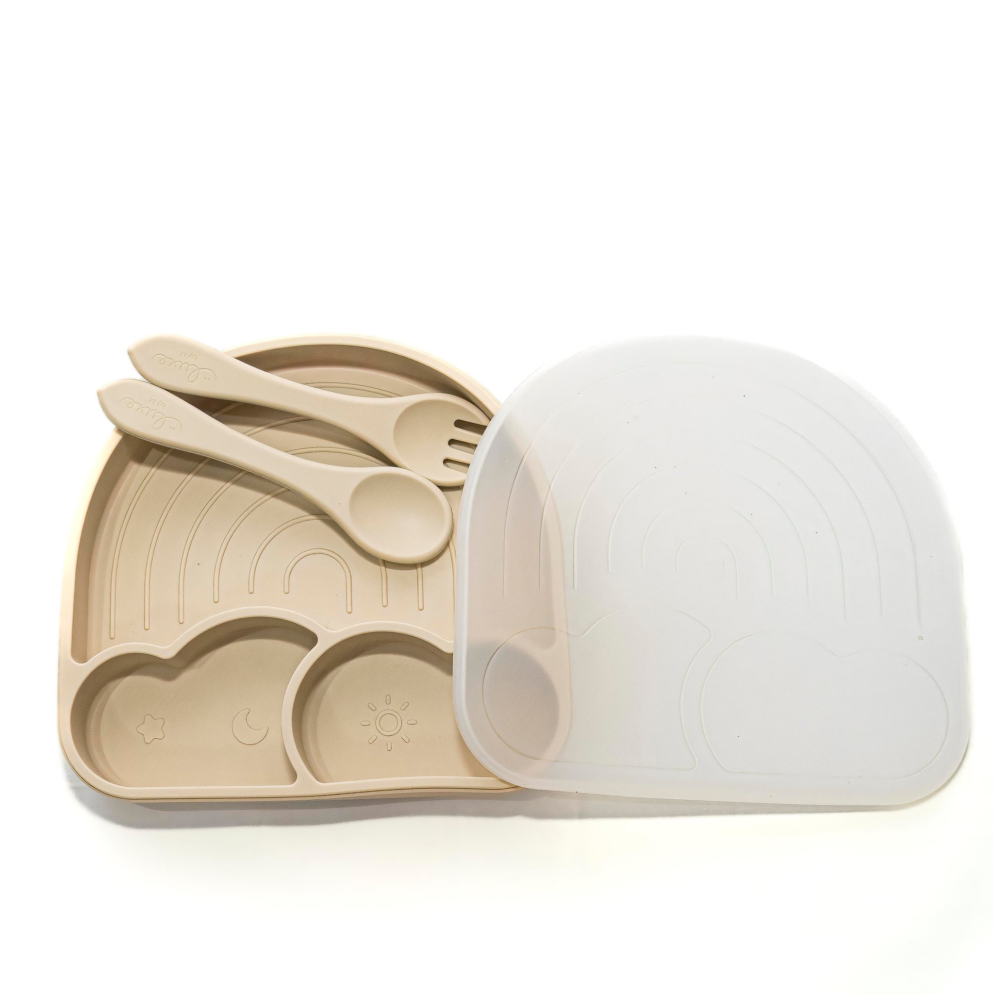 Rainbow Suction Plate With Utensils -Oat