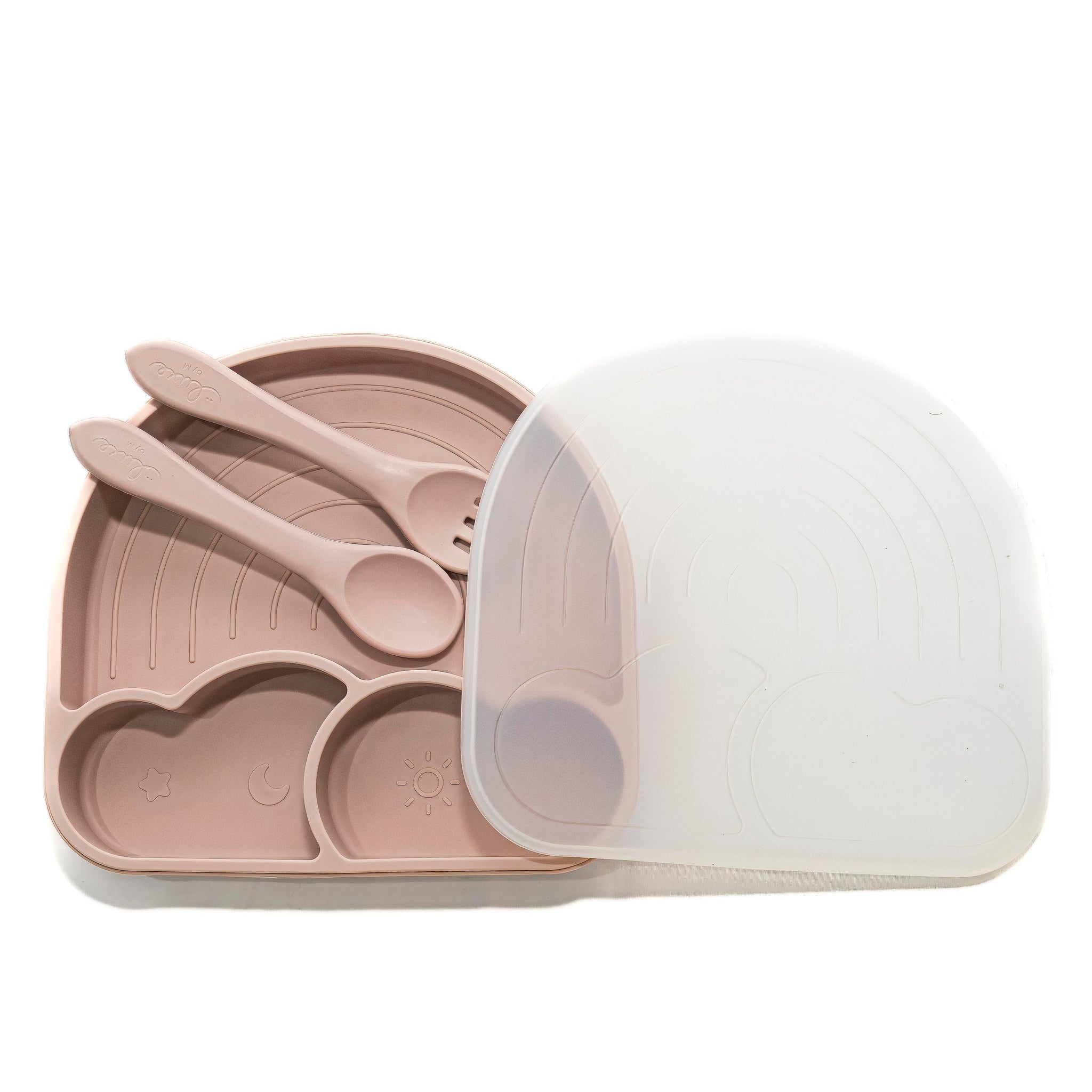 Rainbow Suction Plate With Utensils - Blush Pink