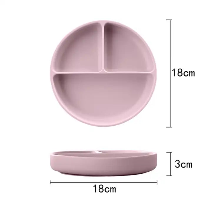 Suction Plate with 3 Dividers - Blush Pink