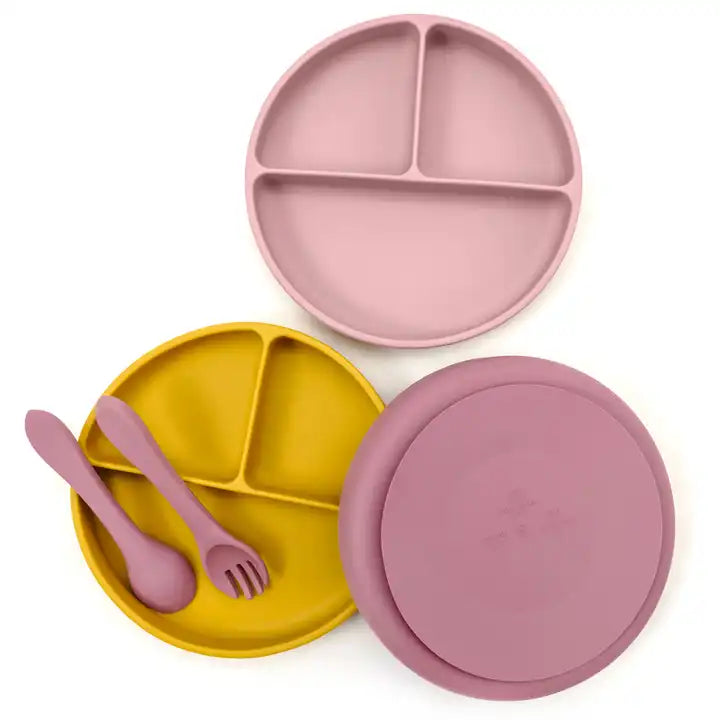 Suction Plate with 3 Dividers - Blush Pink