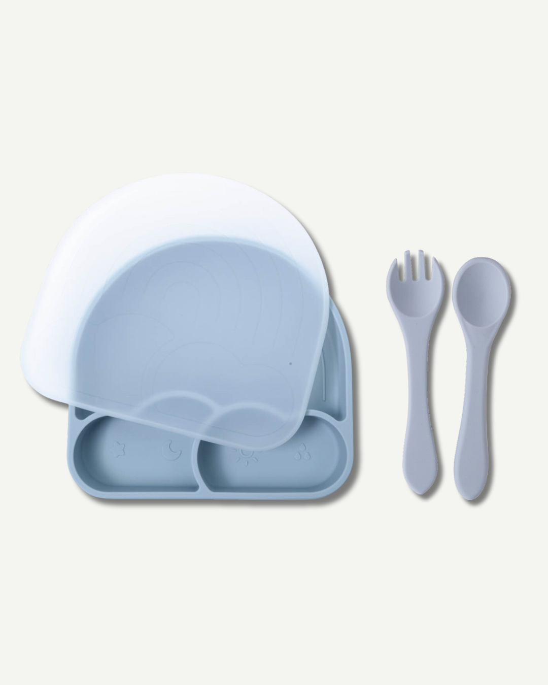 Rainbow Suction Plate With Utensils - Sky Blue