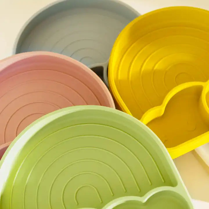 Rainbow Suction Plate With Utensils - Mustard Yellow