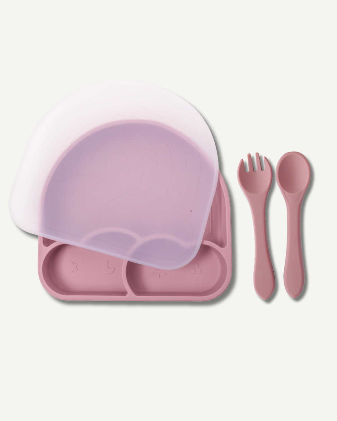 Rainbow Suction Plate With Utensils - Rose Pink