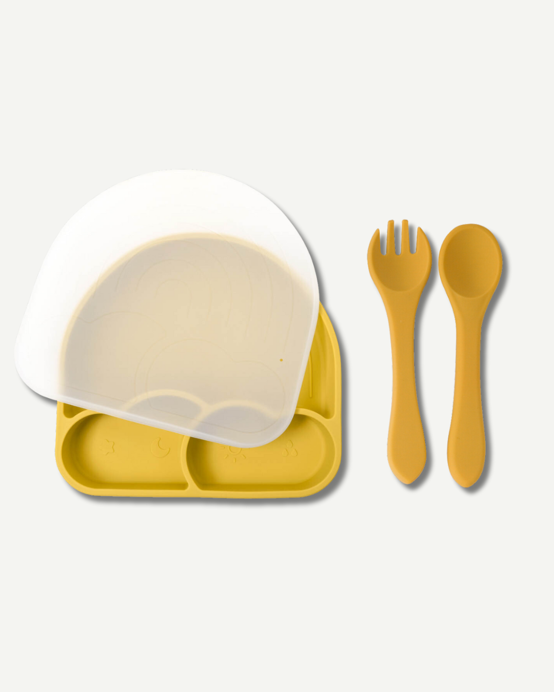 Rainbow Suction Plate With Utensils - Mustard Yellow