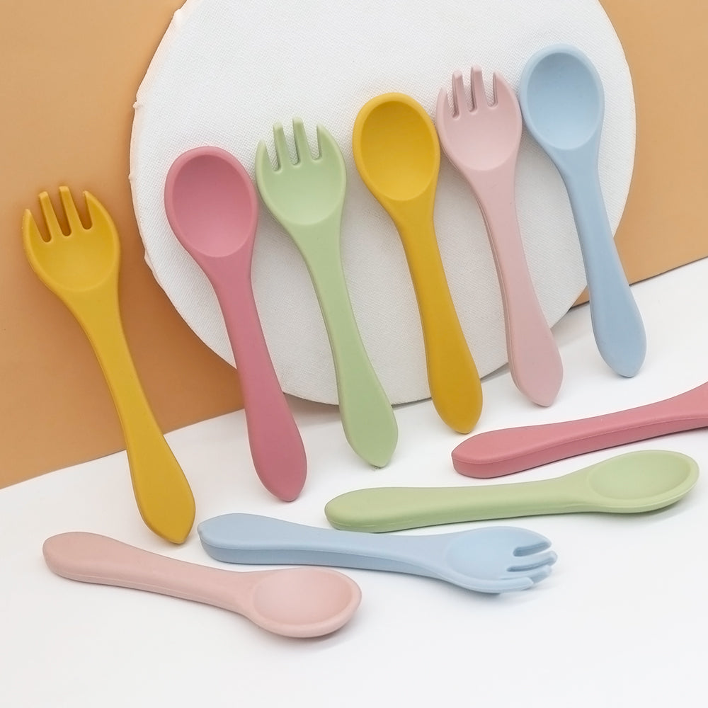 Silicone Spoon and Fork Set - Rose Pink