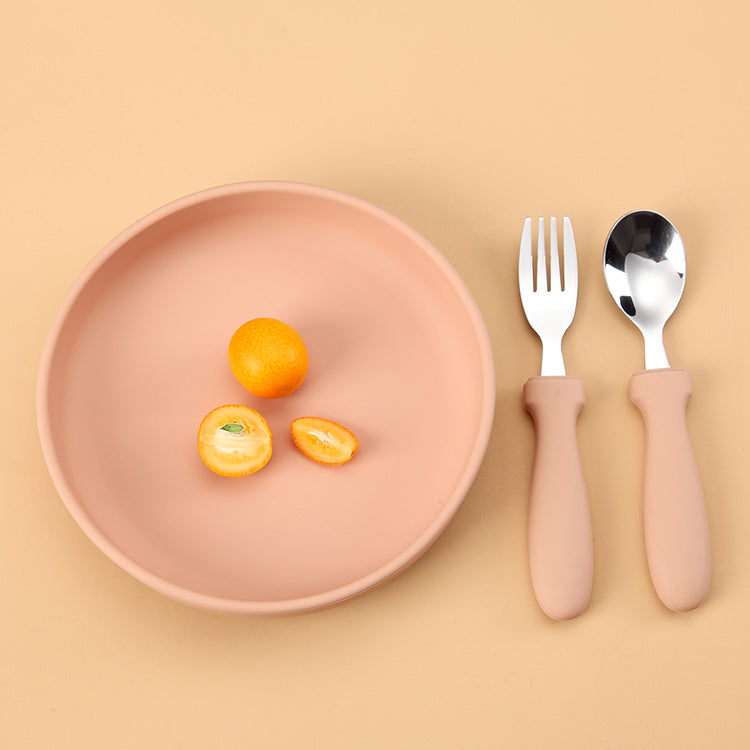 Stainless Steel Silicone Spoon and Fork Set- Rose Pink