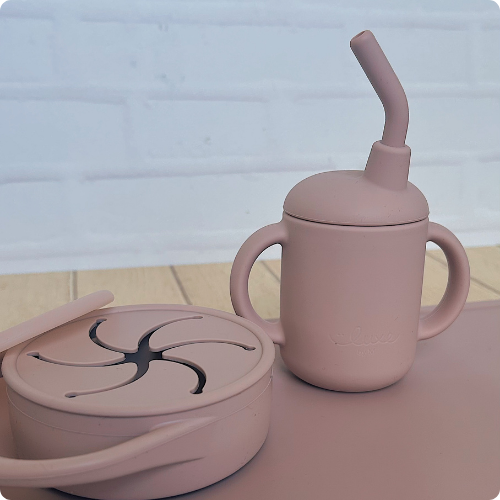 Spill Proof Silicone Training Cup + Straw - Blush Pink