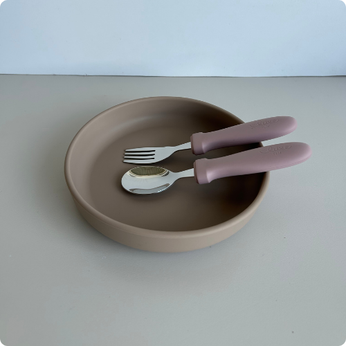 Stainless Steel Silicone Spoon and Fork Set - Blush Pink