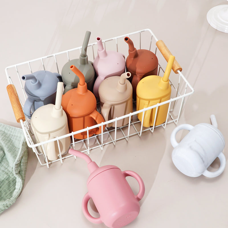 Spill Proof Silicone Training Cup + Straw - Mustard Yellow