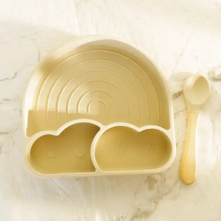 Rainbow Suction Plate With Utensils - Mustard Yellow