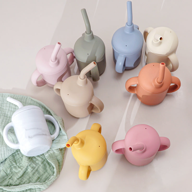 Spill Proof Silicone Training Cup + Straw - Sage