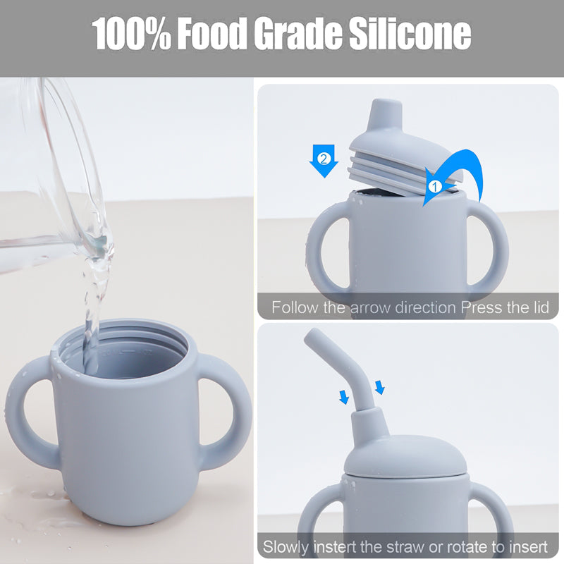 Spill Proof Silicone Training Cup + Straw - Latte