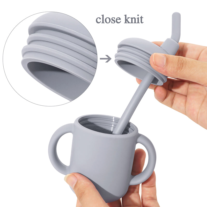 Spill Proof Silicone Training Cup + Straw - Oat