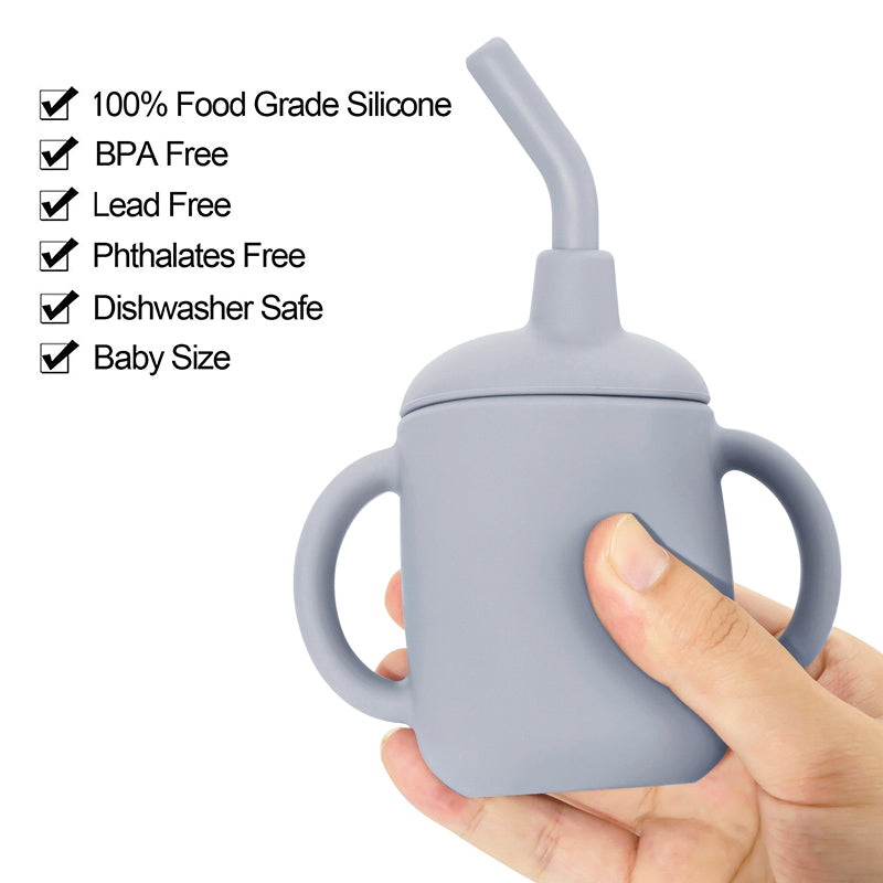 Spill Proof Silicone Training Cup + Straw - Sage