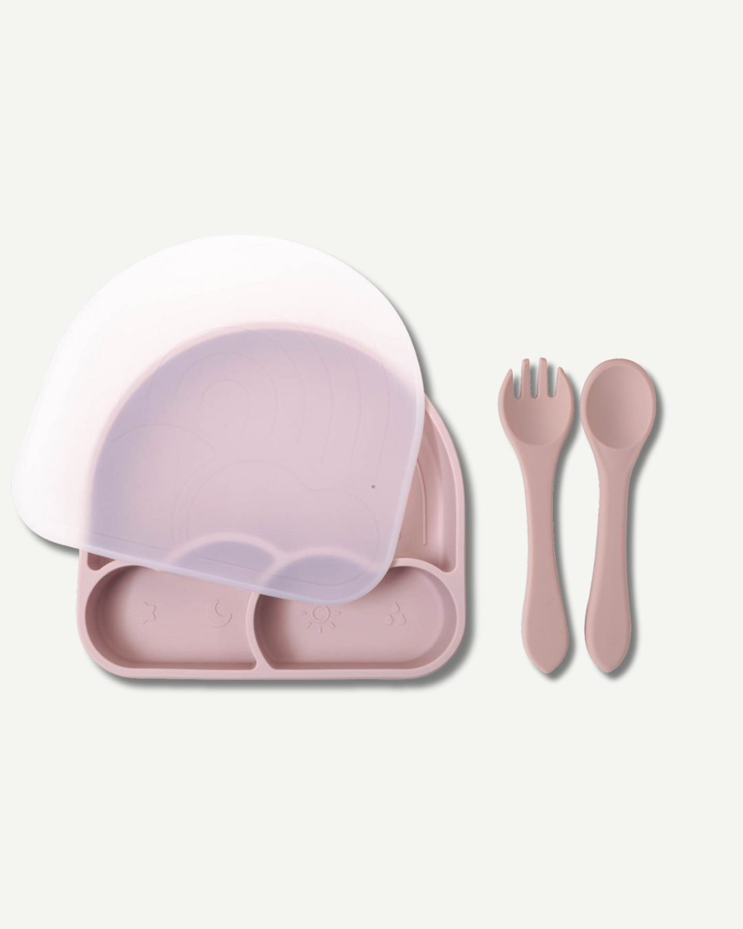 Rainbow Suction Plate With Utensils - Blush Pink